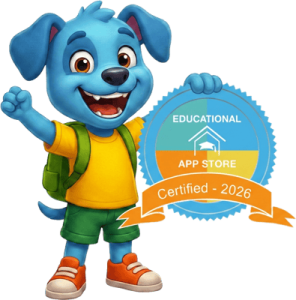 Groowble mascot holding the Educational App Store Certified 2026 badge