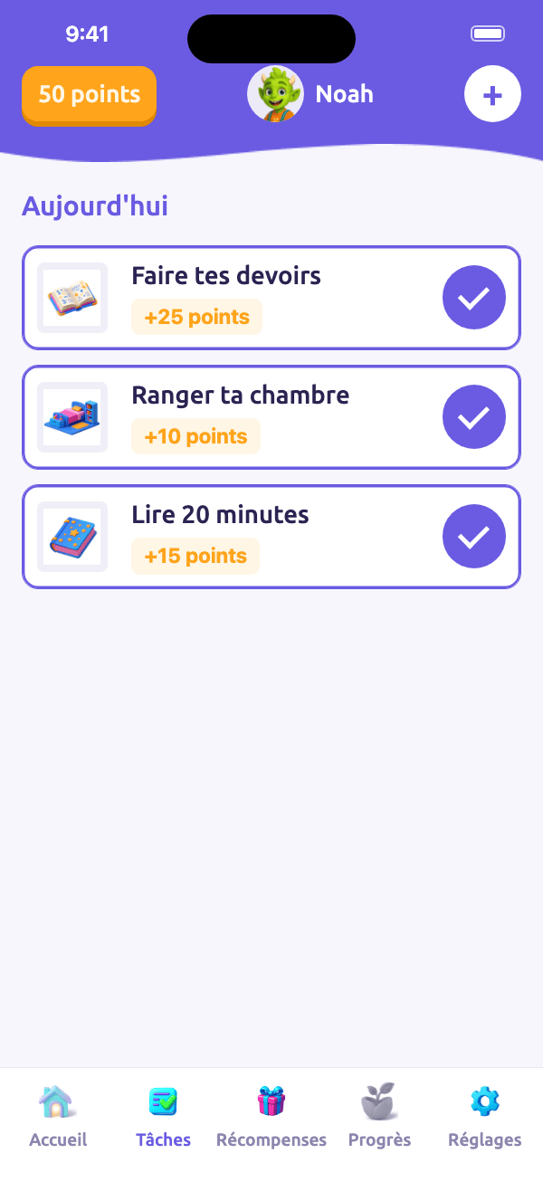 Téléphone parent : les tâches du jour, toutes validées