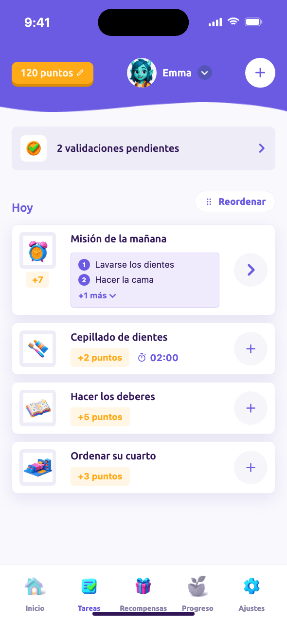 Lista de tareas para padres con puntos por tarea