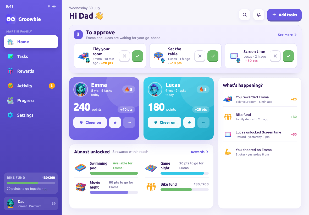 Parent home on tablet